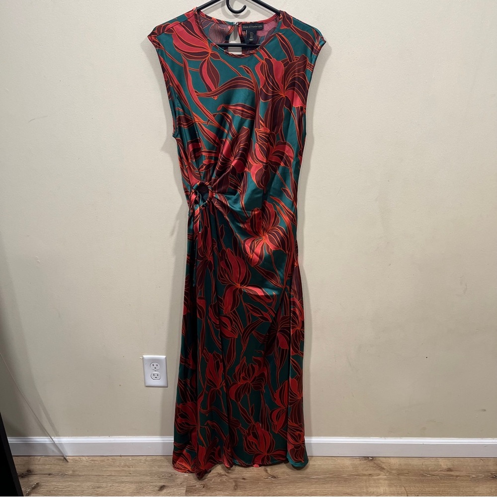 House of Harlow 1960Revolve satin floral slip maxi dress cut-out tie waist L EUC - Picture 5 of 7